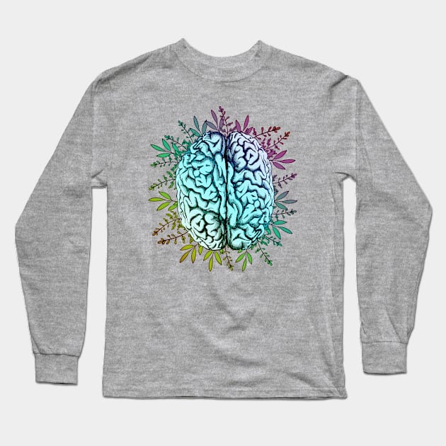 Brain, rainbow color,leaves,positivity, creativity, right hemisphere brain, health, Mental, mind Long Sleeve T-Shirt by Collagedream